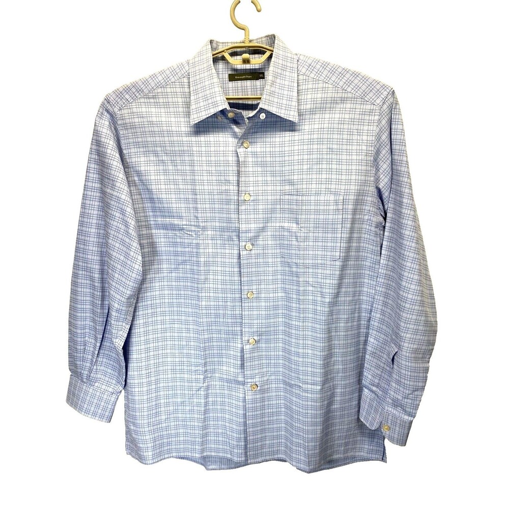 Emenegildo Zegna Men's XXL Button Up/Under Blue Check Long Sleeve Dress Shirt***